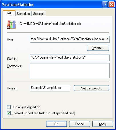 Task Scheduler Action Windows XP